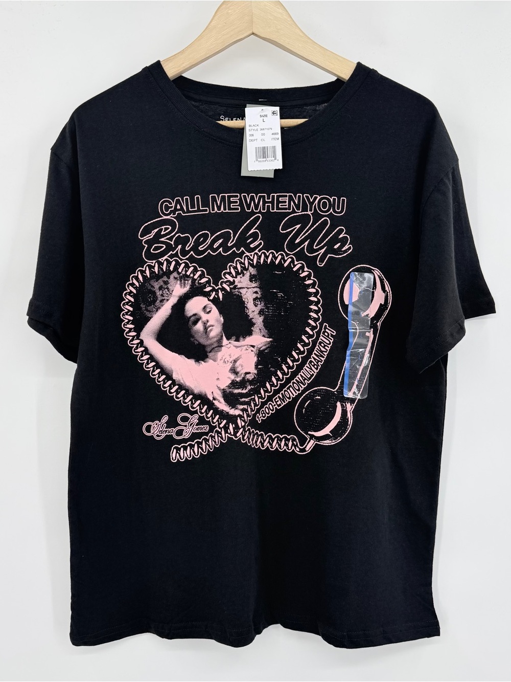 Selena Gomez Call Me When You Break Up Black Graphic T-Shirt Womens Large NWT